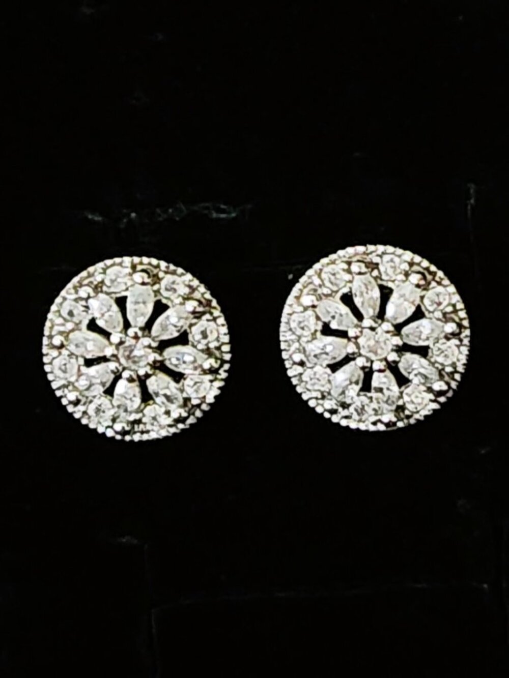 VINTAGE 1999 Sterling Silver CZ Floral Starburst Stud Earrings - 925